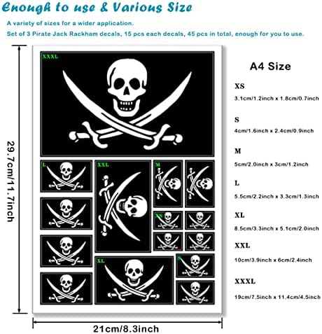QQSD Kalóz Jack Rackham Zászló Matrica Jolly Roger Matrica, Több Méretben (3 Pack, 11.7 x 8.3 Cm)