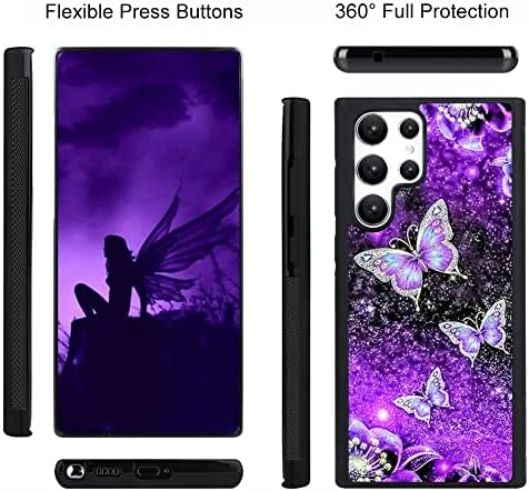 OOK Samsung Galaxy S23 Ultra Esetben Glitter Lila Pillangó-Köd Tér Tervezés, Kemény PC+Puha TPU Lökhárító Anti-Slip Ultra