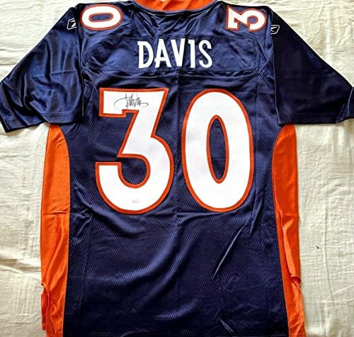 Terrell Davis aláírt dedikált Denver Broncos eredeti Reebok kék mez SZÖVETSÉG - Dedikált NFL Mezeket