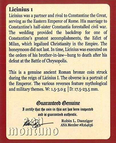 LICINIUS én - az Ókori Római Bronz Érme Mappát Eredetiséget igazoló Tanúsítvány - ÖLTE meg NAGY KONSTANTIN 308-324 HIRDETÉS