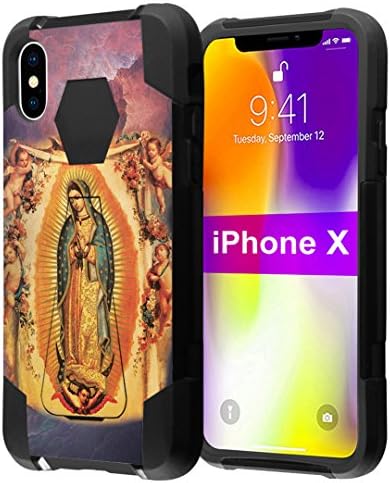 iPhone X az Esetben, Kapszula-Ügy Hibrid Fusion Dual Layer Ütésálló Harci Állvány Tok (Fekete) iPhone X - (Our Lady of Guadalupe)