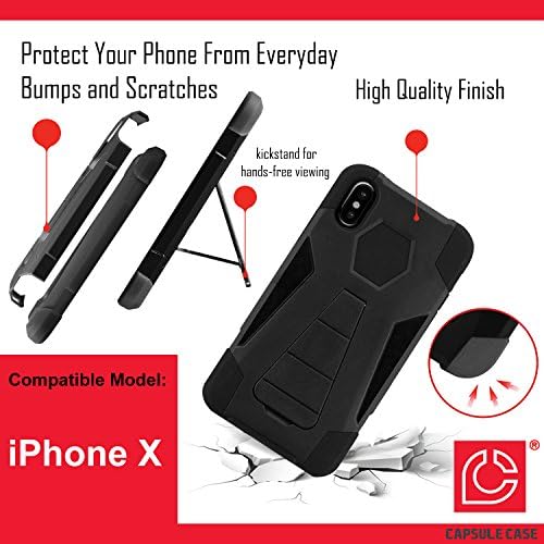 iPhone X az Esetben, Kapszula-Ügy Hibrid Fusion Dual Layer Ütésálló Harci Állvány Tok (Fekete) iPhone X - (Dominikai Köztársaság