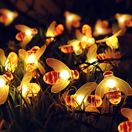 Napelemes String Fények, 30 Aranyos Méhecske LED-es Lámpák, 15FT 8 Módok felülvilágító, Vízálló, IP65 Tündér Dekoratív Lámpák