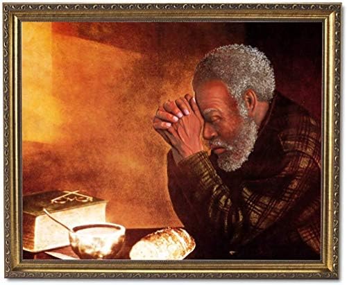 Afro-Amerikai, Fekete Ember Imádkozik Asztalnál Mindennapi Kenyeret Vallási Fali Kép Bekeretezett 8 x 10Art Print (Arany)