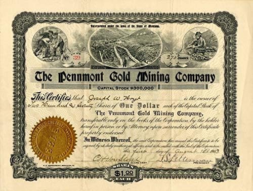 Pennmont Aranybányászat Co. - Raktáron Bizonyítvány