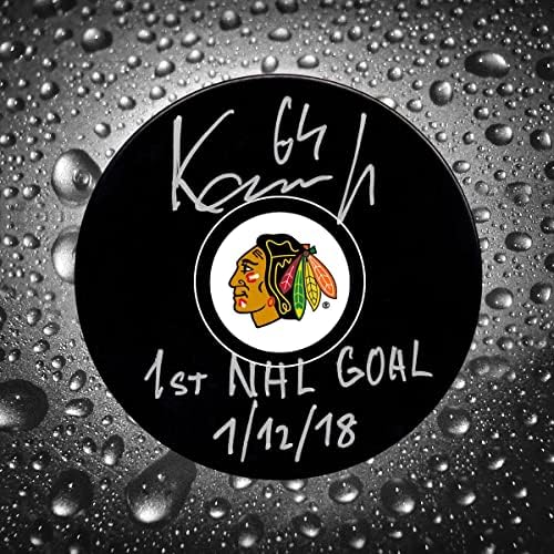 David Kampf Chicago Blackhawks 1. NHL Cél 1/12/18 Dedikált Puck - Dedikált NHL Korong