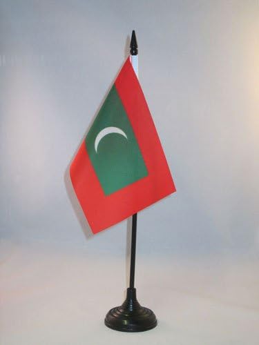 AZ ZÁSZLÓ Maldív-szigetek Táblázat Zászló 4 x 6 - Maldív Asztal Zászló 15 x 10 cm - es Fekete Műanyag pálca, Bázis