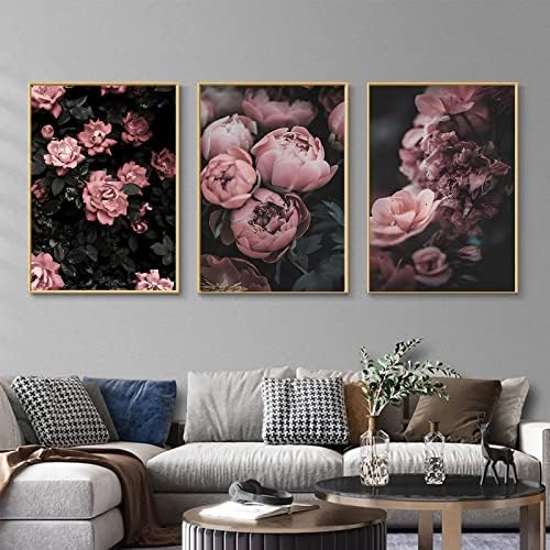 Rózsaszín Virágok Vászon Wall Art pünkösdi Rózsa Virág Kép, Rózsaszín, Fekete, Poszter Absztrakt Rózsaszín Botanikus Nyomatok