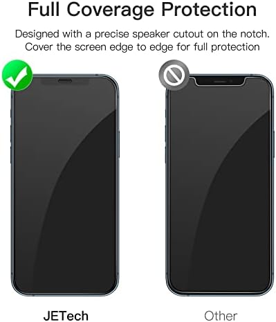 JETech Teljes Lefedettség képernyővédő fólia iPhone 12/12 Pro 6.1-Es, Fekete Szegély Edzett Üveg Film, Könnyű Telepítés Eszköz,