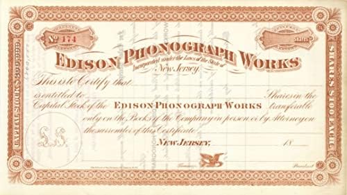 Edison Fonográf Működik - 1880-as Adott Állomány Bizonyítvány - Thomas Alva Edison