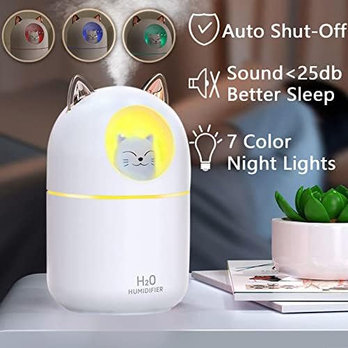 Kis Párásító Aranyos Hordozható Hűvös Köd Párásító, 6 Db Párásító Botok 7 Színű Éjszakai Fény USB Levegő Párásító Hálószoba,