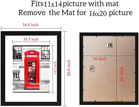 VMUZEDER 16x20 Kép Keret Készlet 4, Fekete Poszter Keret a Falra, a Képek Megjelenítése 11x14 A Mat vagy 16x20 Nélkül Mat