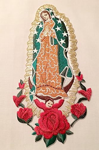 CF3728 Szűz Mária (Quadalupe) Keresztelő Keresztelői Hímzett Vas A Tapasz (7x3.75, Szavak Nélkül)