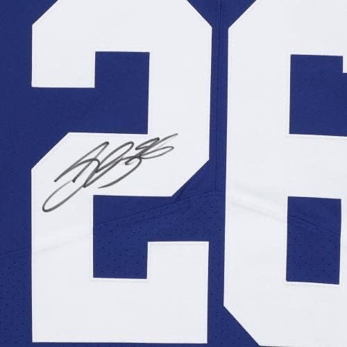 Keretes Saquon Barkley New York Giants Dedikált Kék Nike Elit Jersey - Dedikált NFL Mezeket