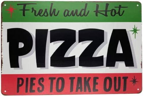 Tin Fém Fali Jel | Friss-Meleg Pizza Vegye Ki 8 x 12. | Művészet Plakát Plakett Dekoráció Étterem, Pizzéria, Bár | Olaszország