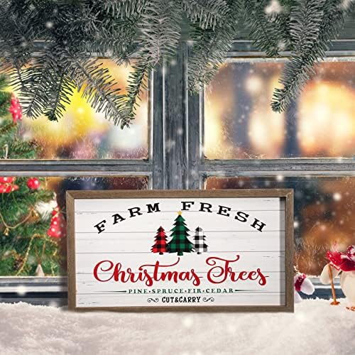Karácsonyi Jelek Farm Friss karácsonyfa a Fa Alá, Rusztikus Parasztház Ünnepi Dekoráció Fa Keret Buffalo Kockás Karácsony