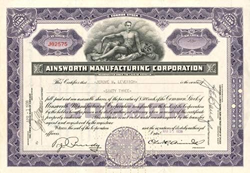 Ainsworth Manufacturing Corporation - Raktáron Bizonyítvány