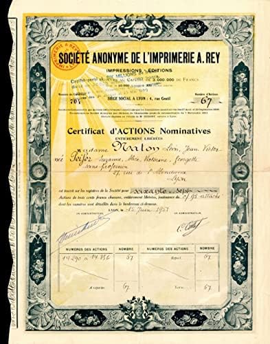 Societe Anonyme de L'Imprimerie egy. Rey - Raktáron Bizonyítvány
