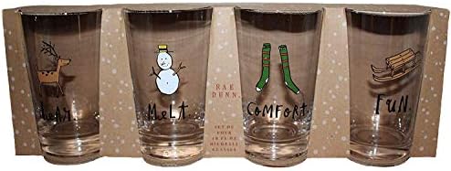 Rae Dunn által Magenta Készlet 4 18 oz. Karácsonyi Whiskys Poharat Kedves. Olvad. Kényelem. Szórakoztató. Tiszta üveg a grafika