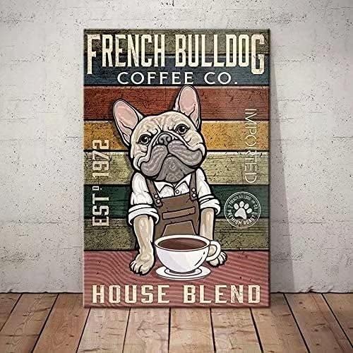 Francia Bulldog Fém Adóazonosító Jel Francia Bulldog Kávé Co. Köztest Vicces Plakátot, Bár, Étterem, Nappali, Konyha Haza