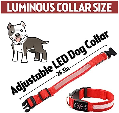 LED Nyakörv, Fényvisszaverő Nyakörv, USB Újratölthető Vízálló, Világító Nyakörv, Alkalmas Közepes vagy Nagy Kutyák (Piros,