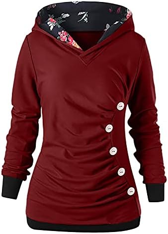 RMXEi női kabátok téli Női Alkalmi egyszínű Pulóver Kapucnis, Hosszú Ujjú Gombot, Blúz, Pulóver, Maximum