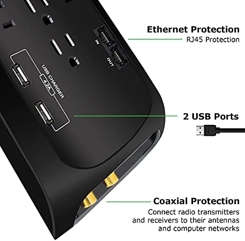 Digitális Energia 12 Outlet 25-Ft 4200 Joule túlfeszültségvédő elosztó 2 USB (4.2) Portok, Koax/Telefon/Ethernet Védelem,