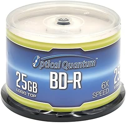 Optikai Kvantum OQBDR06LT-50 25 GB 6X BD-R egyrétegű Blu-Ray Írható Üres Média Logó Tetején, 50-Lemez Orsó