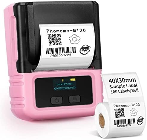 Phomemo Rózsaszín feliratozógép, M120 Hordozható Bluetooth-Matrica Pirnter,Cím feliratozógép Vonalkód, Levelezési, Lakossági,