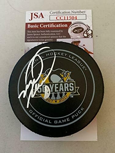 Mark Recchi aláírt Pittsburgh Penguins 50 éves Játék Korong HOF SZÖVETSÉG - Dedikált NHL Korong