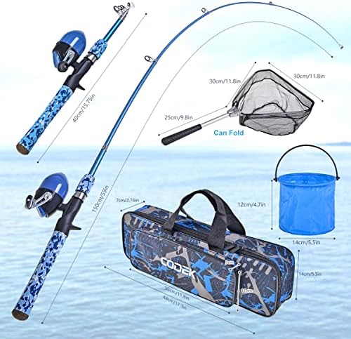 CODEK Gyerekek horgászbot Szett Teljes Starter Kit 2 Állítsa be Hordozható Teleszkópos horgászbot, valamint Spincast Tekercs