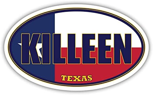 Killeen Város Texasi Állami Zászló | TX Zászló Bell Megyei Ovális Állami Színek Lökhárító Matrica, Autó Matrica 3x5 cm