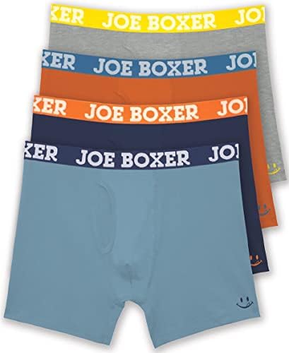 Joe Boxer Férfi boxeralsót 4-Pack – Lélegző-Címke Ingyenes Szilárd Pamut Sztreccs Boxer Rövidnadrág Férfi Pack 4