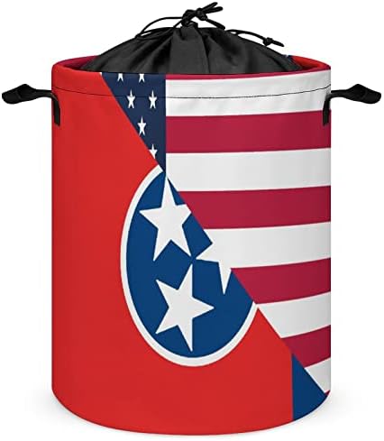 Amerikai Tennessee-I Állami Zászló Szennyes Kosár Kerek Kosár Összecsukható Vödör Szennyes Tároló Tároló Doboz Kötéllel Kezelni
